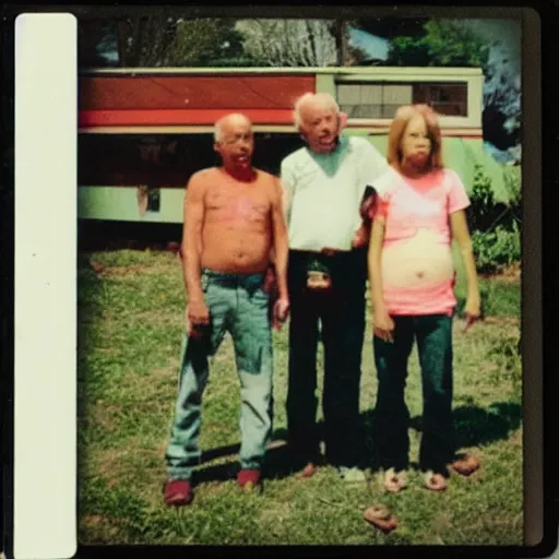 Image similar to found polaroid photo of trash humpers in the trailer park