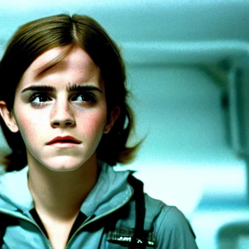 Image similar to film still of Emma Watson as Ripley in Alien 1979, 4k