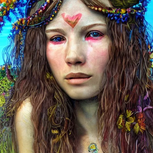 Image similar to a realistic detailed photo of a beautiful hippie girl