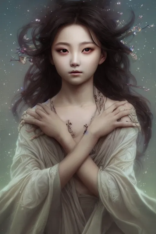 Image similar to beautiful and holy and divine young heroine portrait like twice tzuyu+smoky eyes+front face with light flowing hair, ultradetail face, art and illustration by tian zi and craig mullins and WLOP and alphonse mucha, fantasy, intricate complexity, human structure, human anatomy, fantasy character concept, watermark, blurry, hyperrealism 8k