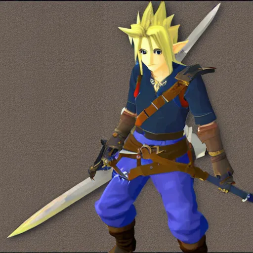 Image similar to Cloud Strife in The Legend of Zelda Breath of the Wild