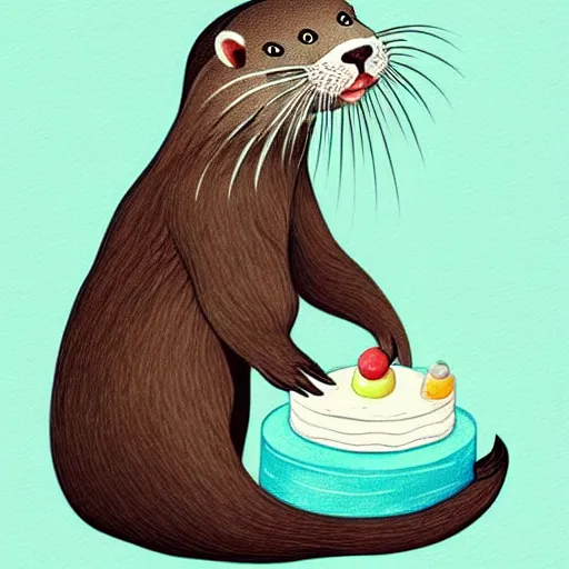 Prompt: cute otter sailor eat cake, graphic art, 8 k hd resolution, pinterest, dynamic character, concept art, intricate details, ultra detailed, in style of george stubbs, matte print,