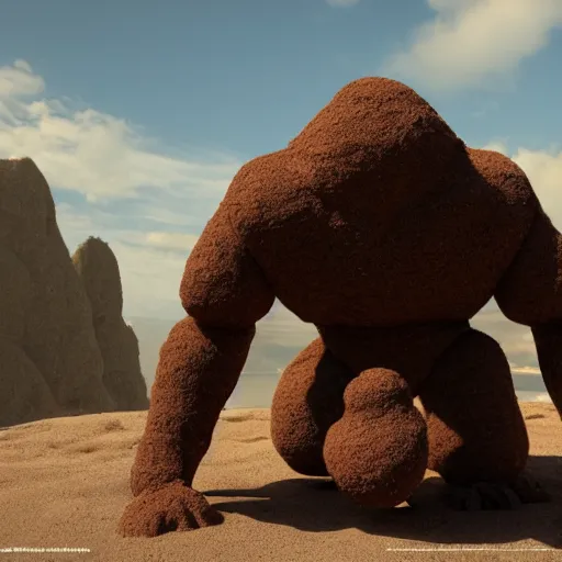 Prompt: a brown rock golem, unreal engine, path tracing