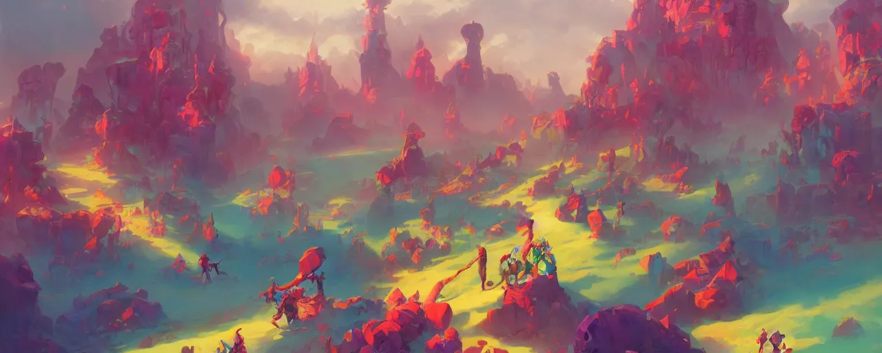 Image similar to candyland!!! bright colors, epic, marc simonetti, gouache, trending in artstation by peter mohrbacher,