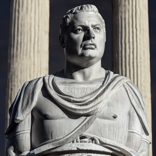 Prompt: hungarian prime minister viktor orban as a marble statue of ancient roman emperor, museum photoshot, 3 d photorealistic render, high resolution, 8 k