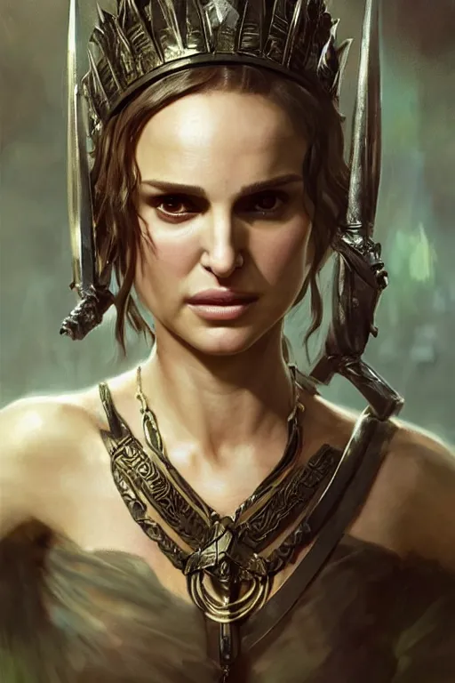 Image similar to natalie portman, legendary warrior, heroic, lord of the rings, tattoos, decorative ornaments, battle armor, by carl spitzweg, ismail inceoglu, vdragan bibin, hans thoma, greg rutkowski, alexandros pyromallis, perfect face, fine details, realistic shading photorealism