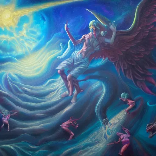 Prompt: great rage, underworld astral realm sacred journey in oil painting, trending on artstation, award winning, emotional, highly detailed surrealist art