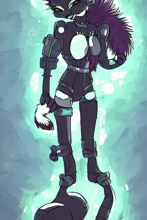 Image similar to a cute cyberpunk anthropomorphic fox with a fluffy tail, comic art, trending on furaffinity, cartoon, kawaii, backlighting, furry art!!!, warm light, concept art, glitch art