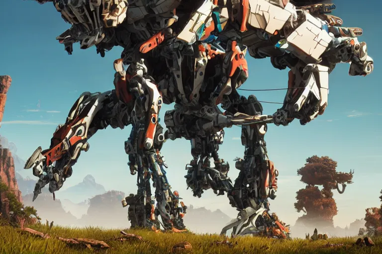 Image similar to longleg machine mecha animal beast robot of horizon forbidden west horizon zero dawn bioluminiscence global illumination ray tracing hdr fanart arstation by sung choi and eric pfeiffer and gabriel garza and casper konefal