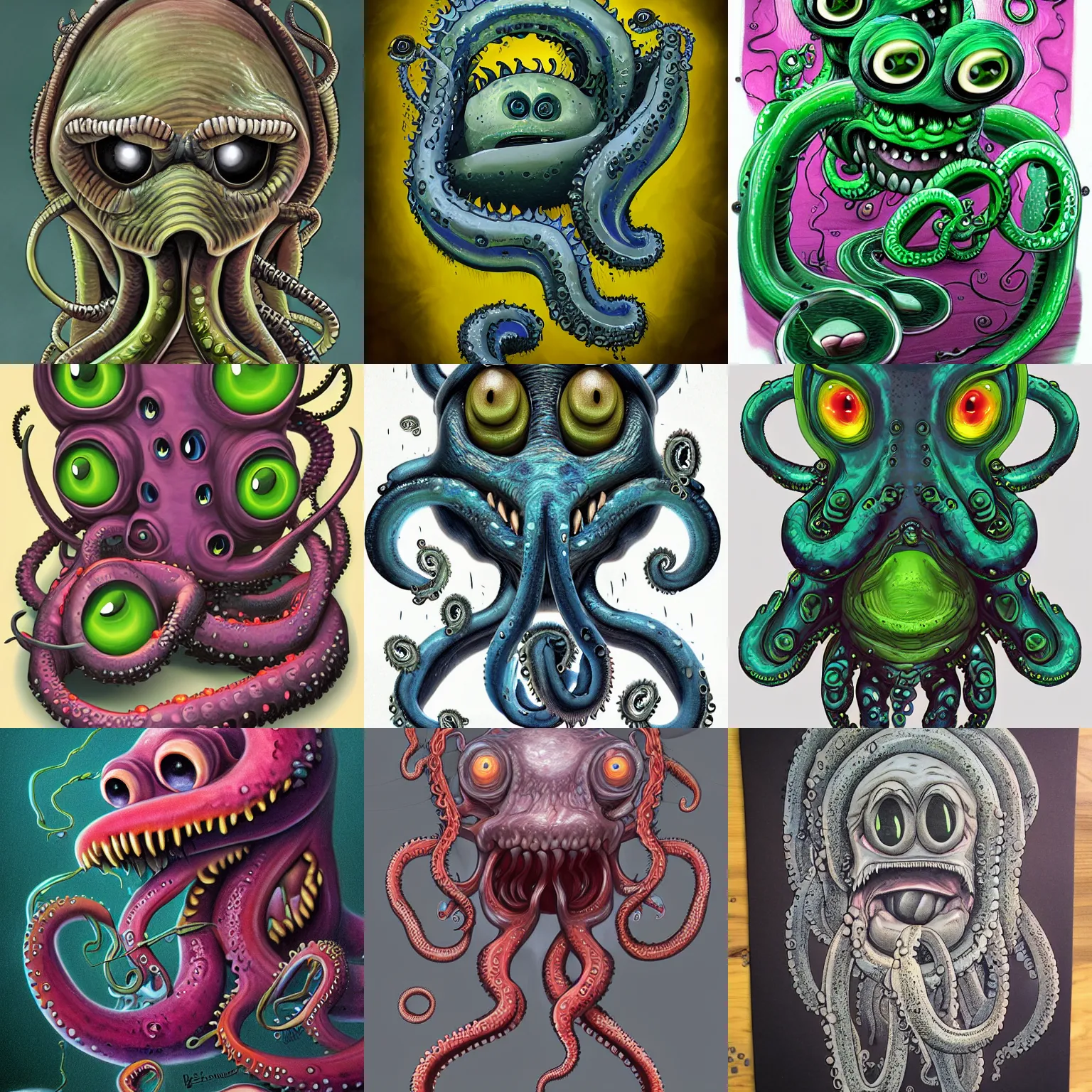 Prompt: slimy monster by dave melvin, tentacles, bunch of eyes, high details