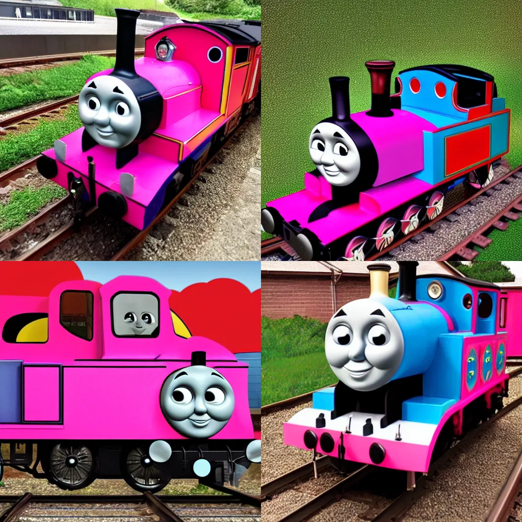 Prompt: Thomas the Tank Engine, metallic Pink