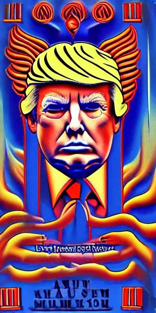 Prompt: donald trump american patriot apotheosis in the style of alex grey