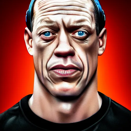 Image similar to the lovechild of john cena and steve buscemi from new jersey, realistic, hyperrealistic, 8 k resolution, hd quality, very detailed, highly detailed, intricate details, real life, real world, trending on artstation, 7 0 s photo