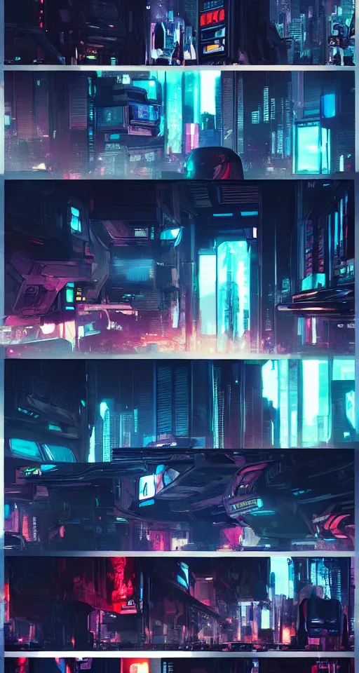 Image similar to Sci-Fi cyberpunk Comic page made up of art by the best artists Trending on Artstation. Paneling style by Bill Sienkiewicz. Octane render, Raytracing, 3d masterpiece, fantastic lighting by James Gurney.. Slice-of-life mundane genre.