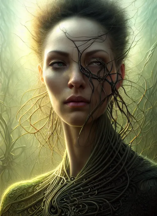 Prompt: closeup portrait shot of a connection with nature in a scenic dystopian environment, intricate, elegant, highly detailed, centered, digital painting, artstation, concept art, smooth, sharp focus, illustration, artgerm, tomasz alen kopera, peter mohrbacher, donato giancola, joseph christian leyendecker, wlop, boris vallejo