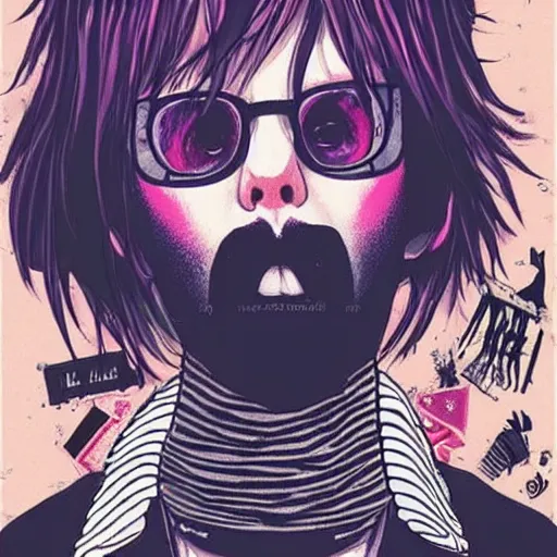 Prompt: punk elton john, profile picture, grunge fashion, reflection, cute artwork, inspired by made in abyss, gothic style