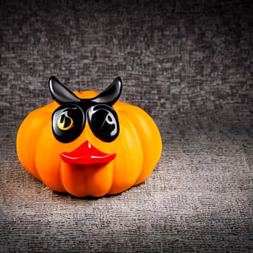 Prompt: beautiful and bright advertising 3 2 mm lens photo of scented soap shaped like a halloween rubber duck with bat wings, studio quality hdr 8 k photograph