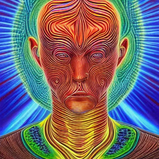 Image similar to Alex Grey painting of a migraine