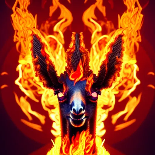 Image similar to picture of an humanoid llama wizard, made of flames and surrounded by flames, hyperrealistic, highly detailed, 1 6 k, high quality, diffuse light, intricate, digital painting, trending in artstation, smooth marble surfaces, volumetric light, cinematic