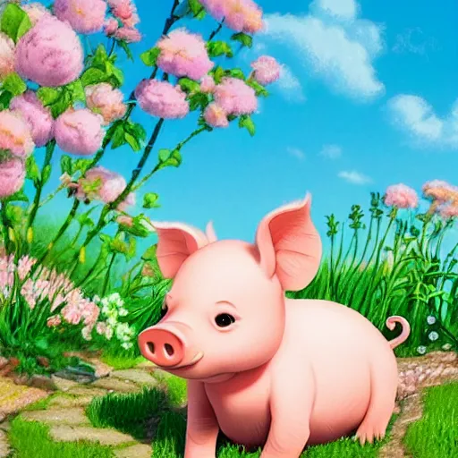 Image similar to cute and adorable piglet resting on a beautiful garden by makoto shinkai, miniature pig, pastel color tones!! studio ghibli, hayao miyazaki, takashi takeuchi, akihiko yoshida, funimation, key anime visual, anime poster, 8 k, highly detailed, rendered, concept art, trending on artstation, pixiv daily ranking