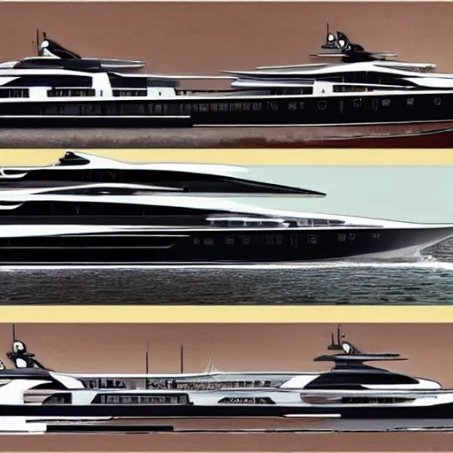 Prompt: sketches of super yacht, on full page, technical, detailed