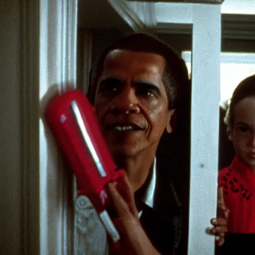 Image similar to a still of obama as the grady twins in the shining