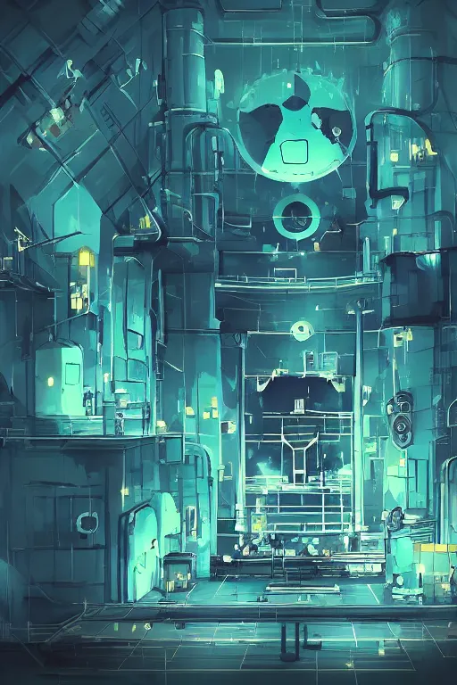 Prompt: teal and indigo colors. Nuclear plant in style of cytus and deemo, mysterious vibes, set in half-life 2, beautiful with eerie vibes, very inspirational, very stylish, surrealistic, perfect digital art, mystical journey in strange world, bastion game