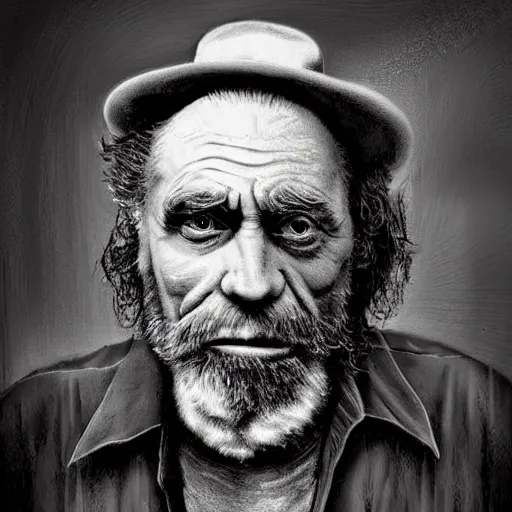 Prompt: steampunk distopic dark style portrait of charles bukowski