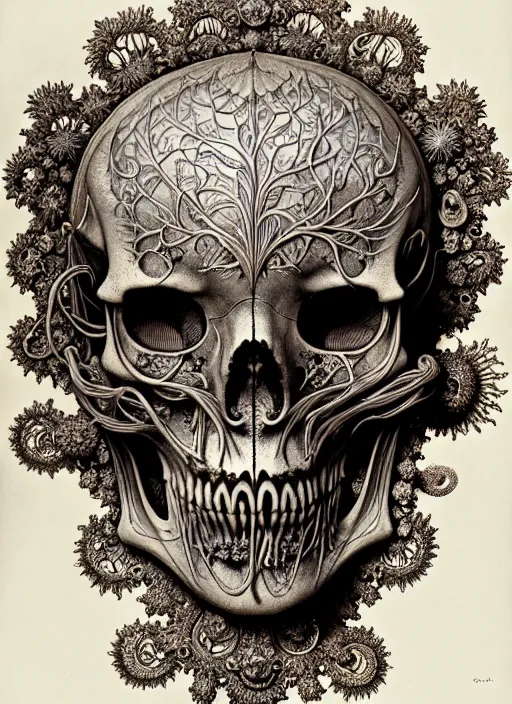 Image similar to art forms of nature by ernst haeckel, memento mori by arthur rackham, ornate antique porcelain beautiful skull mask, ultrasharp, photorealistic, hyperdetailed, octane render, polished, art nouveau, neo - gothic, gothic, intricate ornamental organic filigree, art nouveau botanicals, art forms of nature by ernst haeckel, horizontal symmetry, symbolist, visionary