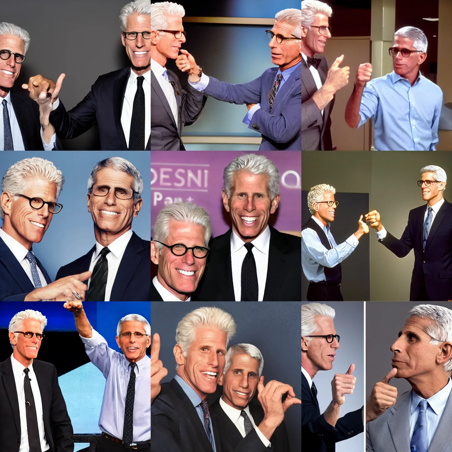 Prompt: ted danson and anthony fauci pointing at each other