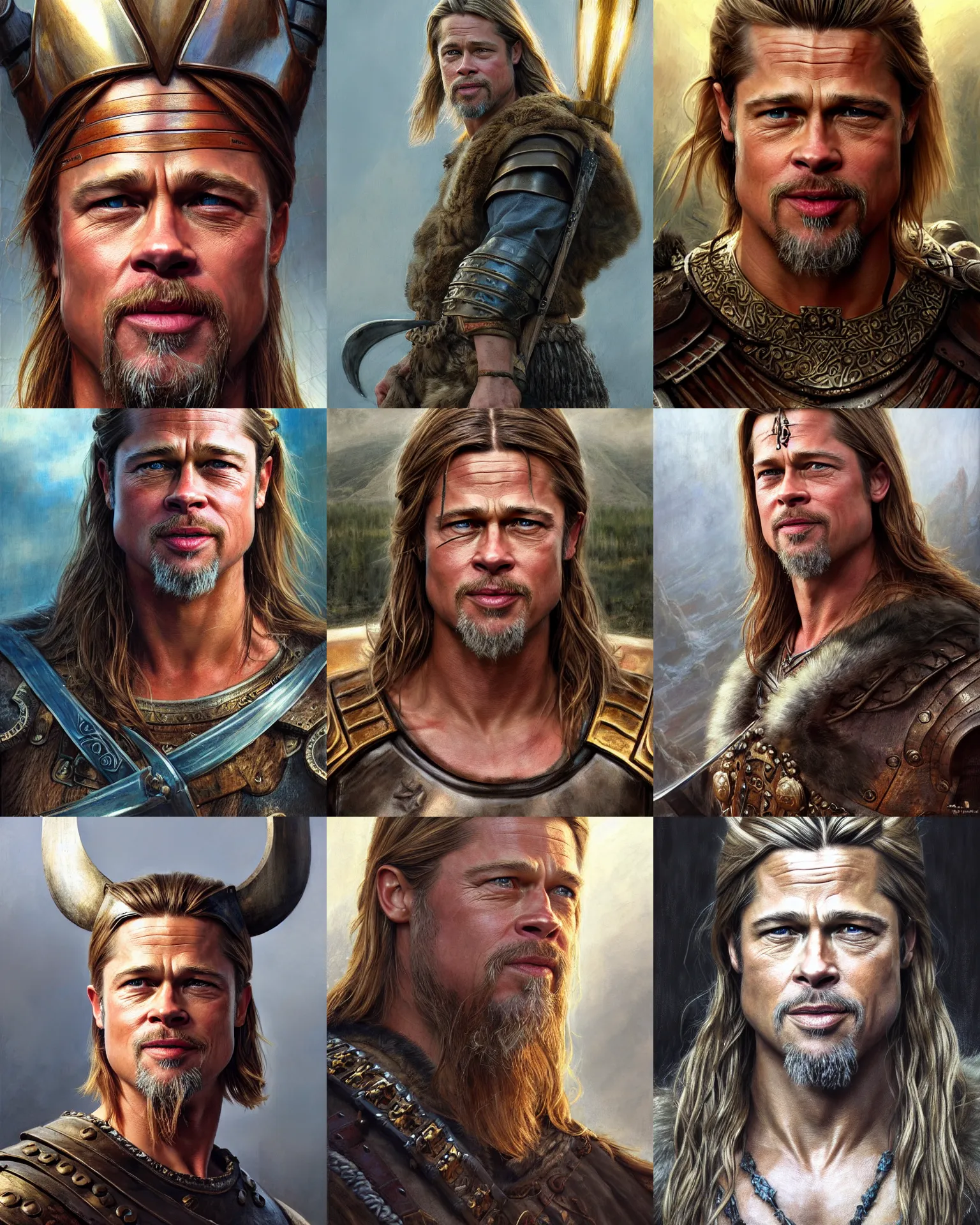 Prompt: brad pitt as a viking warrior | cinematic lighting | award - winning | closeup portrait | by donato giancola and mandy jurgens and charlie bowater | featured on artstation