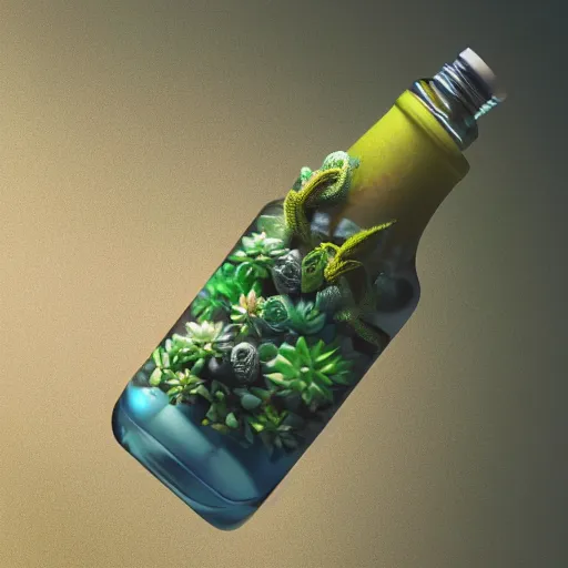 Prompt: Octane render of a cosmic bottle filled with succulents floating in space