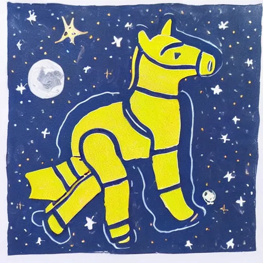 Image similar to art of astronaut on all fours with a cute dappled horse on his back