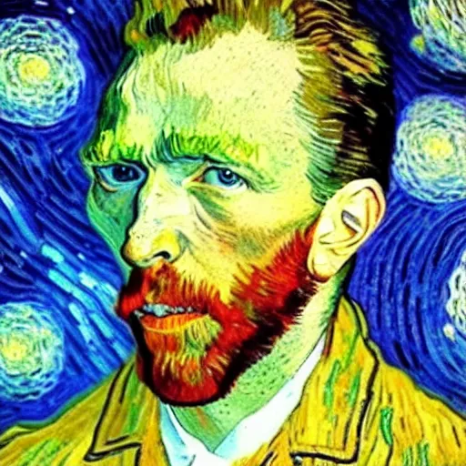 Image similar to van gogh painting of adam sandler, 4 k, hyper realistic, dslr, high resolution, landscape, beautiful