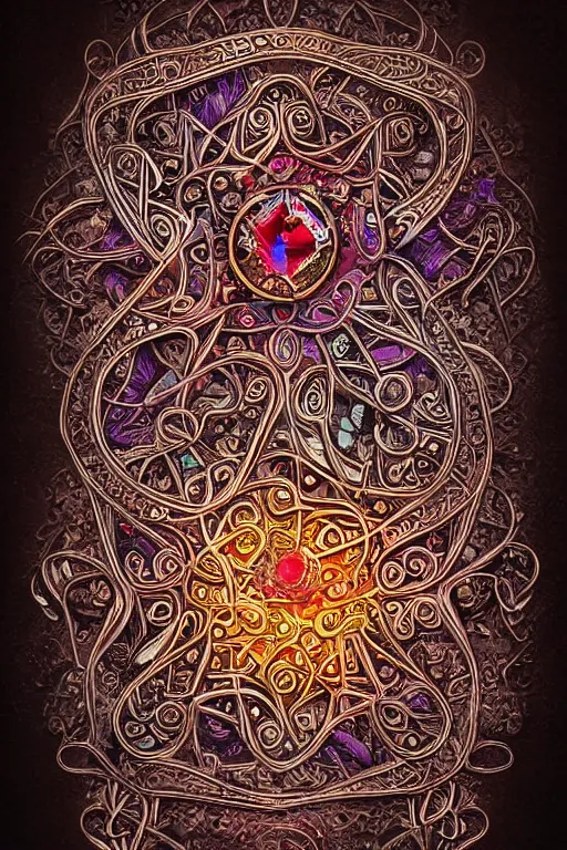 Image similar to a intricate background design intricate rune stones and rubies, flowers atomic stars, digital art, photorealistic, vivid colors, highly detailed, intricate