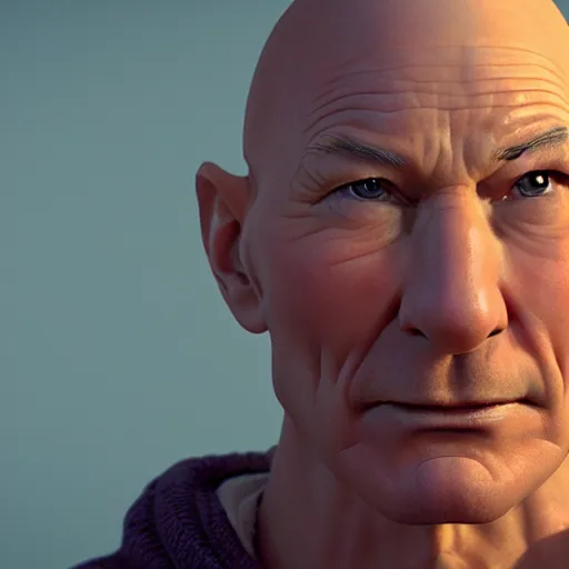 Image similar to hyperrealistic film still of patrick stewart fused with a carrot, tall carrot body, stunning 3 d render, inspired by istvan sandorfi & greg rutkowski & unreal engine, perfect symmetry, dim volumetric cinematic lighting, 8 k octane comprehensive render, extremely hyper - detailed, incredibly lifelike attributes, intricate, real flesh texture, masterpiece, artstation, stunning,