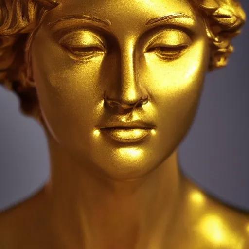 Image similar to beautiful face helen of Troy golden sculpture, dynamic lighting, cinematic, establishing shot, extremely high detail, shining, photo realistic, cinematic lighting, intricate line drawings, 8k resolution