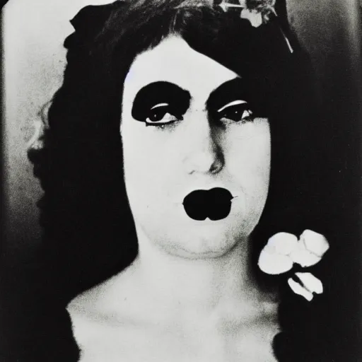 Prompt: photo portrait of a city cabaret female photo by Diane Arbus and Louis Daguerre