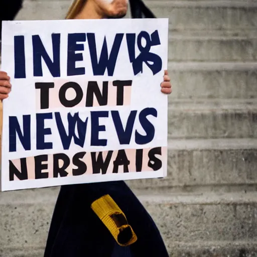 Prompt: a person holding a sign that says, news