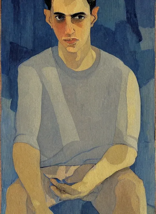 Image similar to a painted portrait of a man, art by felice casorati, aesthetically pleasing and harmonious natural colors, expressionism, natural light, fine day, portrait