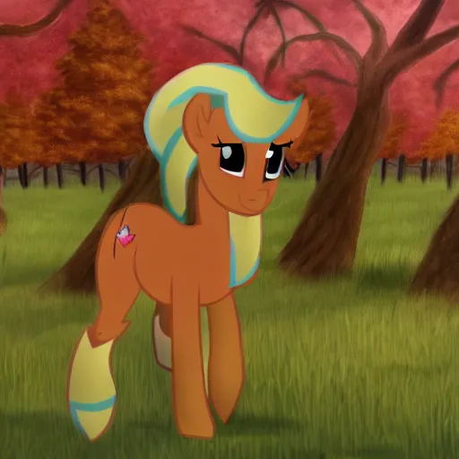 Image similar to Applejack rearing up in an apple orchard, Earth Pony, Equestria, MLP:FIM