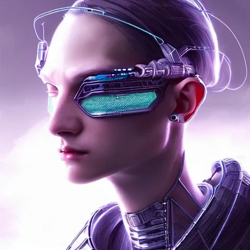 Image similar to cyberpunk robotic dark elvish king, diadem on the head, cyber implants, extremely detailed, hyperrealistic, intricate, soft light, fantasy, digital painting, art station, perfect faces, fine details, by wlop