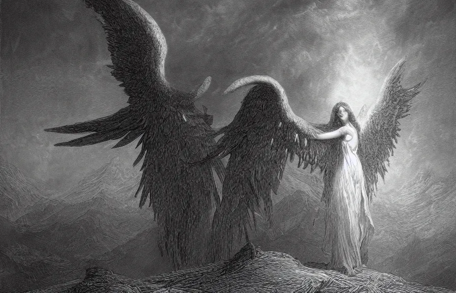 Prompt: angel of death, illustration by Gustave Dore, high resolution, 4K