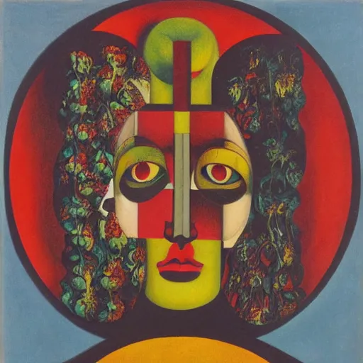 Image similar to floral face portrait by leonetto cappiello and wojciech siudmak and ernst fuchs, anni albers, oil on canvas