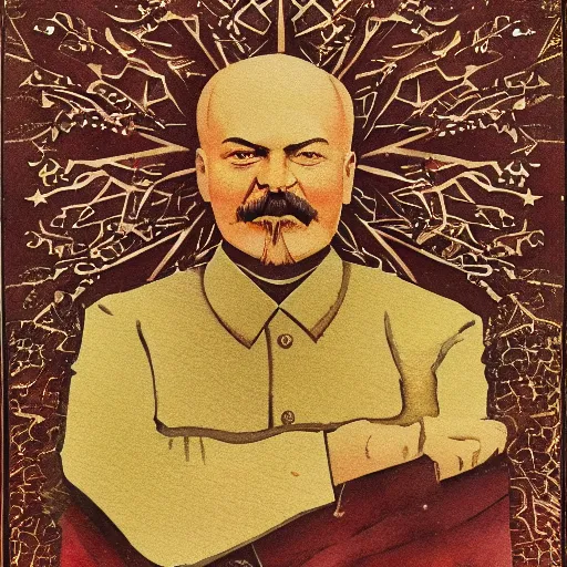 Prompt: lenin and stalin. this watercolor and gold leaf work by the award - winning mangaka has a beautiful composition and intricate details