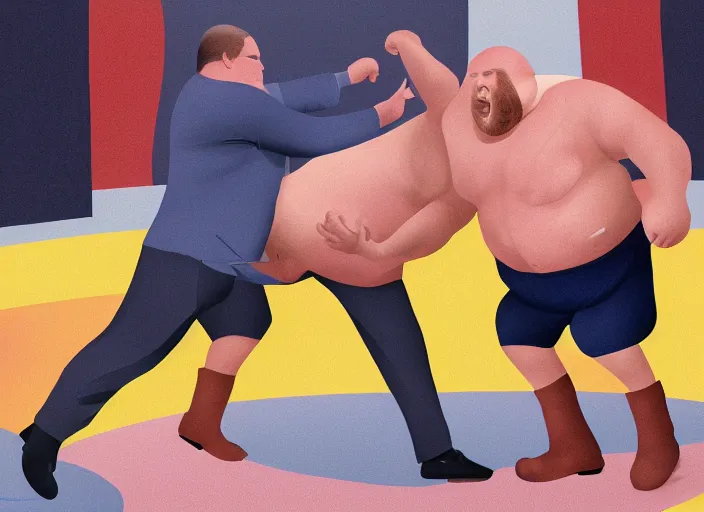 Prompt: Joe Biden fights a fat man, 8K, high quality, highly detailed