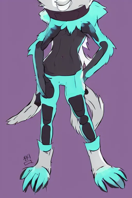 Image similar to a cute cyberpunk anthropomorphic protogen fursona with a fluffy tail, comic art, trending on furaffinity, cartoon, kawaii, backlighting, furry art!!!, cel shading, concept art, lineless