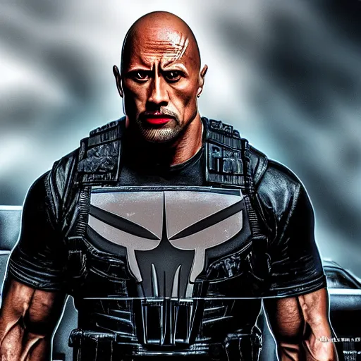 Image similar to Dwayne Johnson as the punisher digital art 4k detailed super realistic