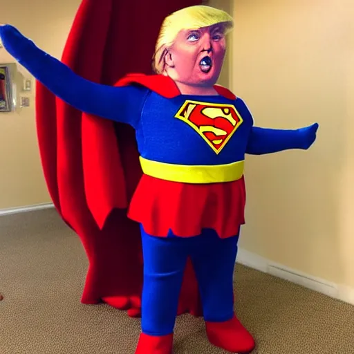 Image similar to fat donald trump dressed up as supergirl for halloween