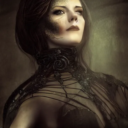 Prompt: full length portrait woman of timeless beauty with breathtaking eyes dressed in gothic attire, intricate, elegant, DSLR 8K, biblical art, realism, incomprehensible detail, final fantasy & silent hill aesthetic, photorealistic, lifelike, created by Razaras on deviantart